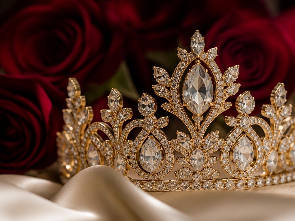 Sparkling pageant crown on star satin